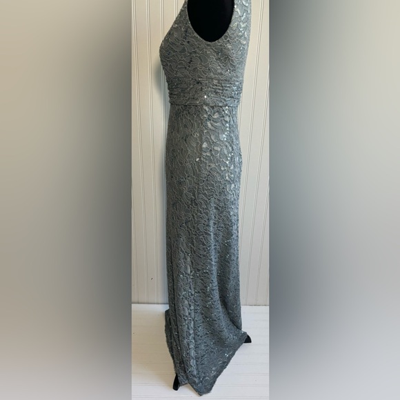 JS Collections Sleeveless Lace Sequin Gown Long Dress Gray Silver Womens Size 6 - Picture 4 of 16